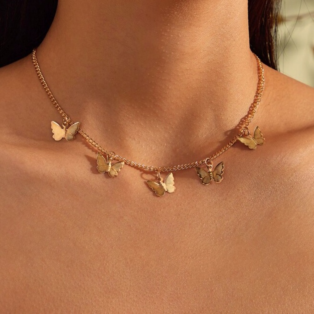 Gold plated 5 butterfly chain necklace
